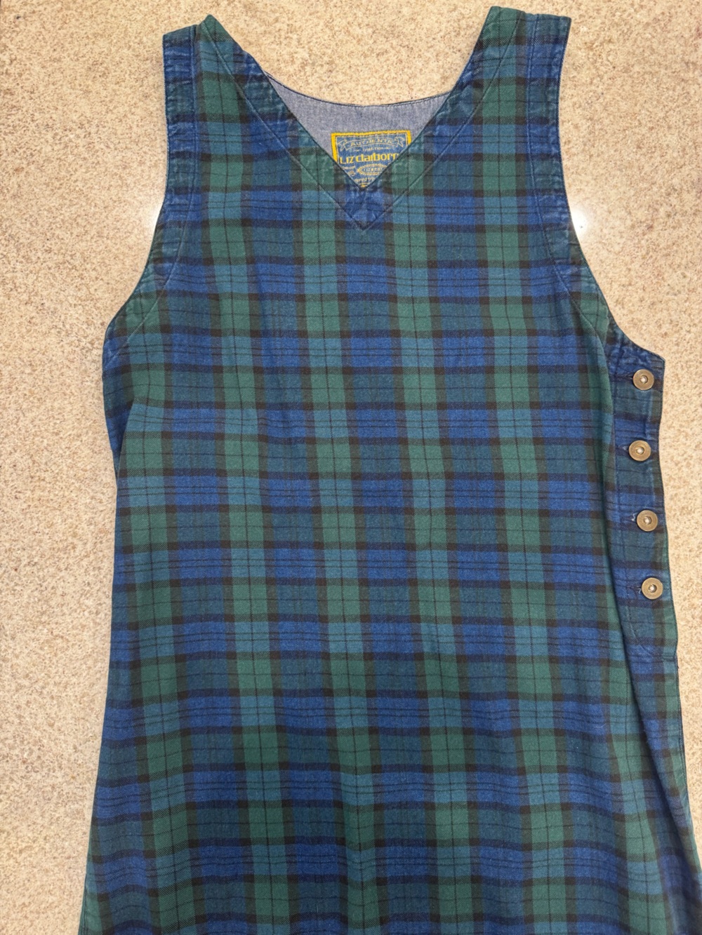 Free People Green and Blue Plaid Sleeveless Shift Dress